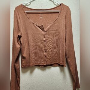 Brown Button-Up Long Sleeve Top